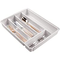 mDesign Cubertero de plástico libre de BPA extensible para cajones y muebles de cocina – Organizador de cocina con 6…
